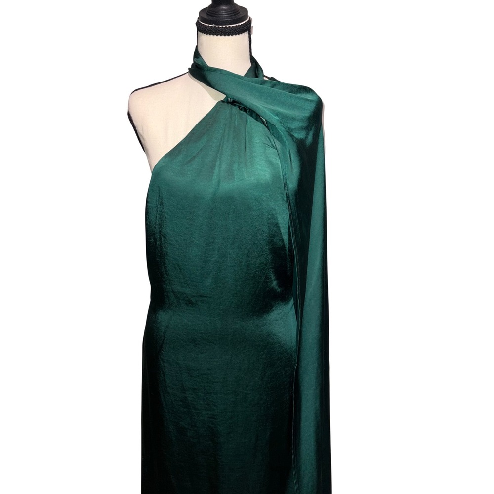 Satin Halter Draped Cape Maxi Dress Womens 8 Green